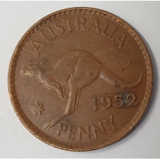 AUSTRALIA 1952 . ONE 1 PENNY . ERROR . DOUBLOE STAMP . PLANCHET FLAW